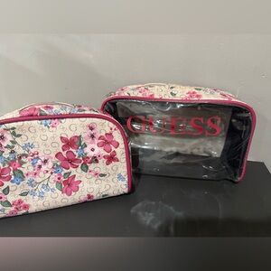 GUESS Floral Cosmetic Bag Set - Cream and Pink